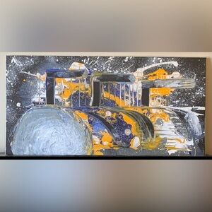 Dynamic Blue and Orange Abstract Painting